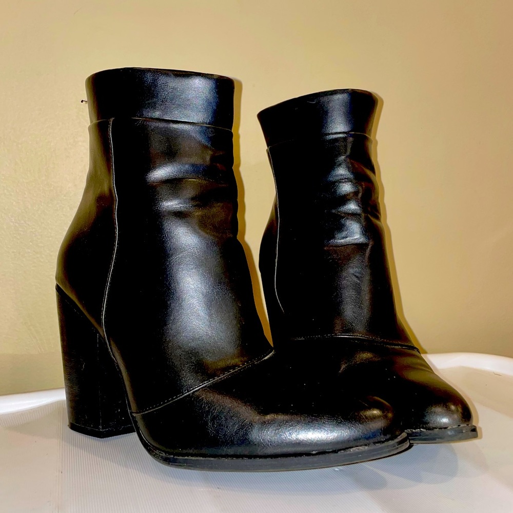 Black High Ankle Chunk Heel Bootie